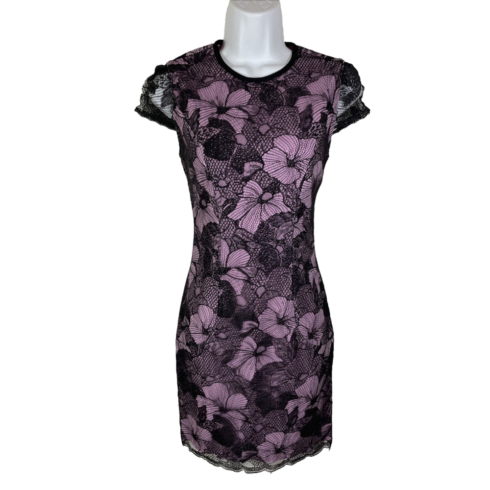 L'Agence Black Lavender Floral Lace Dress Party Cocktail Sz 2